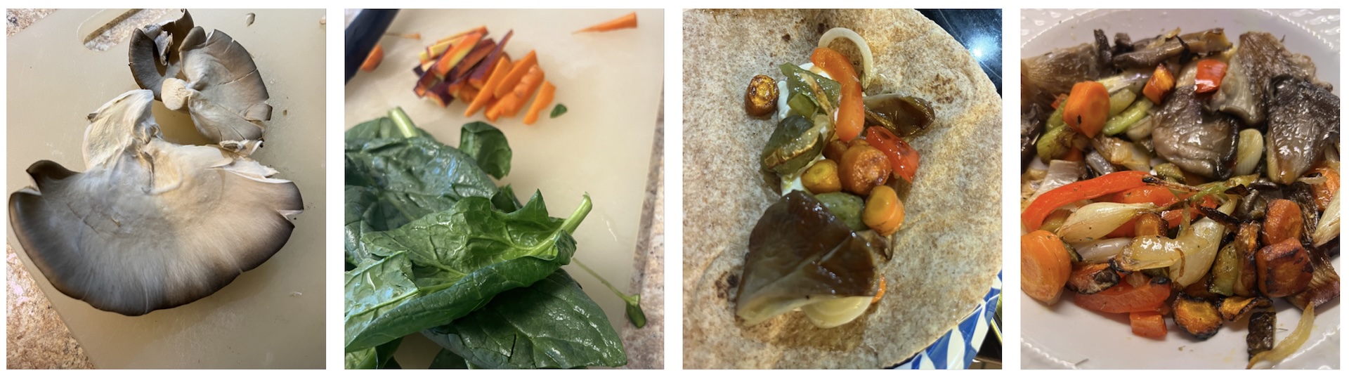 Compilation of cooking mushroom and veggie wrap photos from participant