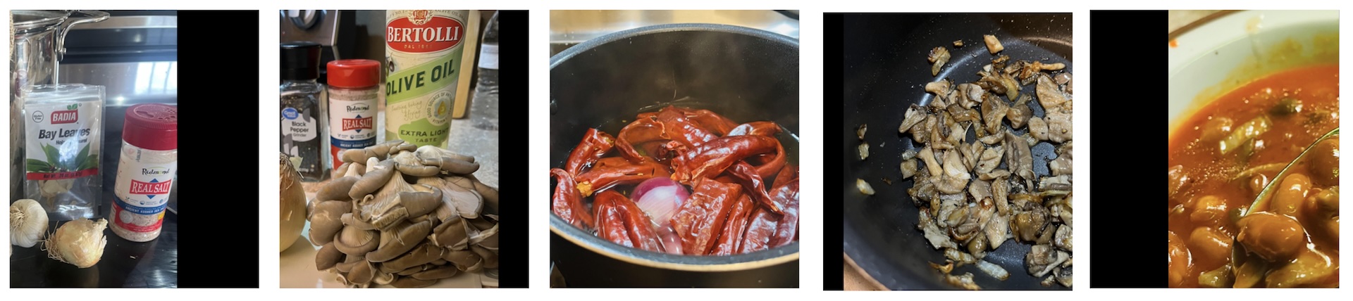 Compilation of photos of participant sauteeing mushrooms with onions